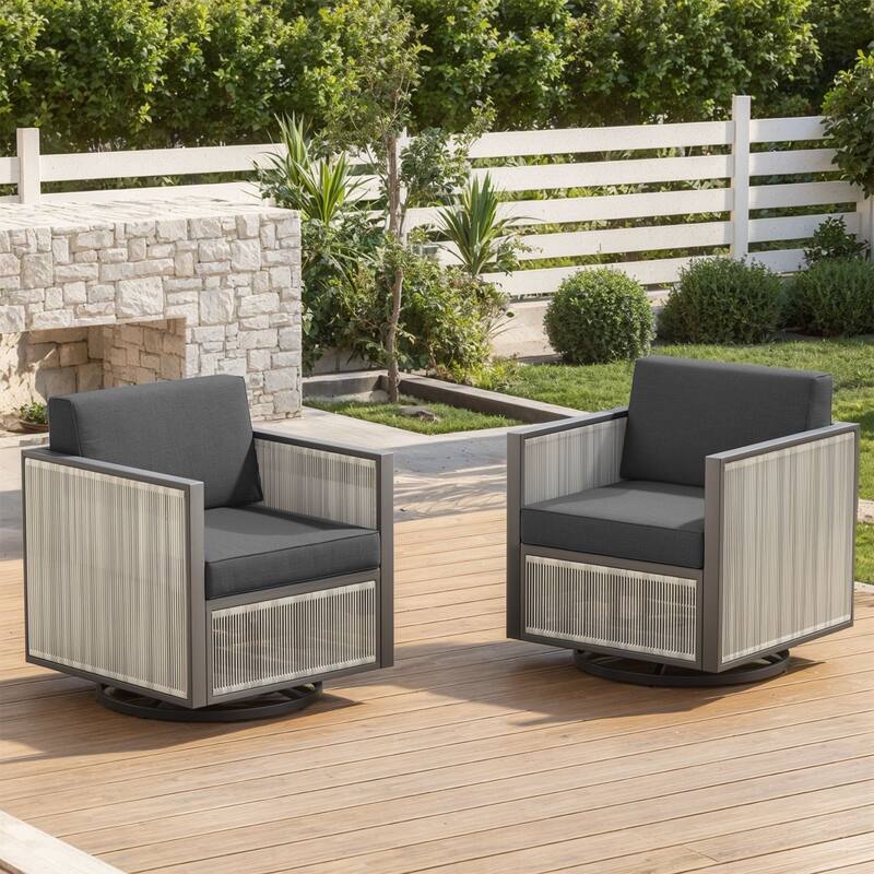 Pocassy 5 Inch Outdoor Patio Funiture Sets - Dark Grey Cushion - 2PCS Swivel Chairs with Cushion