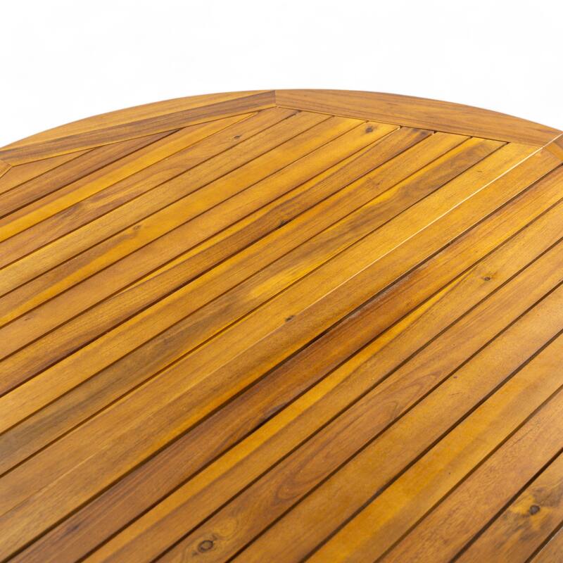 Christopher Knight Home - 5-Piece Outdoor Acacia Wood Dining Set with Curved Arm Chairs & Slat Round Table