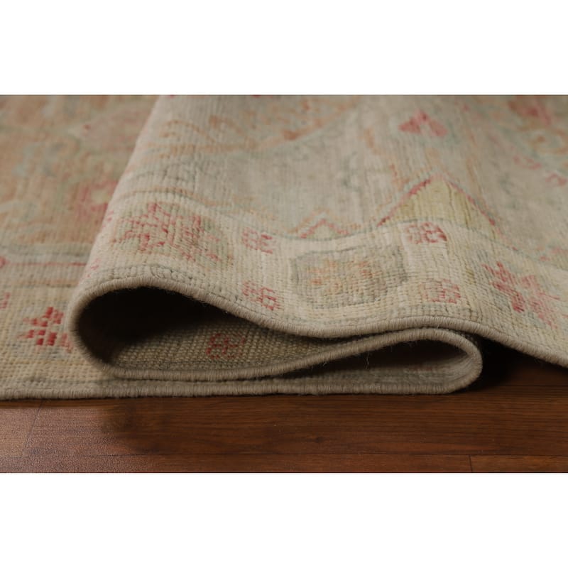 Hand Knotted Oriental 100% Wool Carpet Transitional Geometric Beige & Ivories Oushak Runner Rug - 10' 2'' X 3' 5''