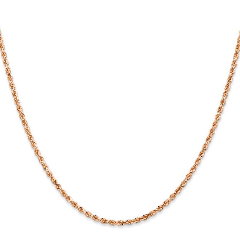 Curata 14k Rose Gold 2mm Sparkle Cut Rope Chain Anklet 10 Inch