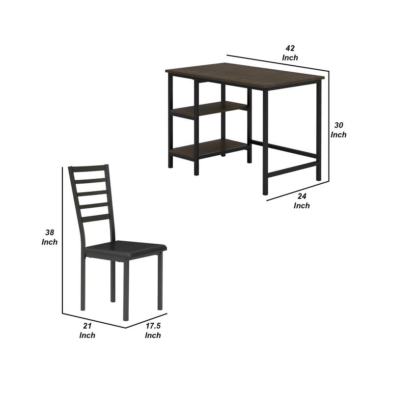 Metal And PU Study Computer Set With Writing Desk And PU Chair, Black