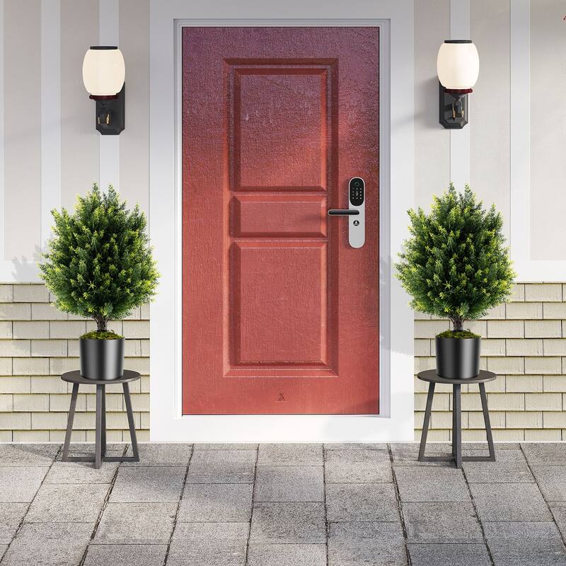 Gymax 2 Pack 24'' Artificial Cypress Topiary Ball Tree Set w/Ground