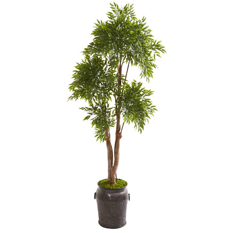 Artificial Ruscus Tree with Planter - 82 Inch Indoor Outdoor Decorative Plant - Green - 61 Inches and Over