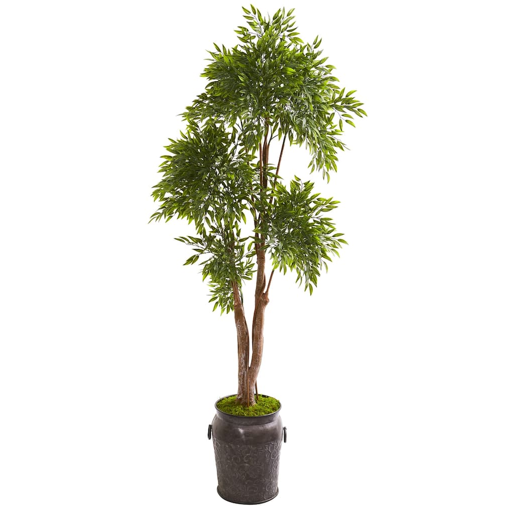 Artificial Ruscus Tree with Planter - 82 Inch Indoor Outdoor Decorative Plant - Green - 61 Inches and Over