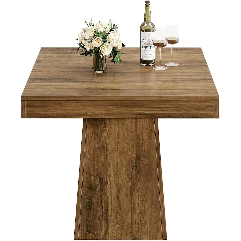 Small Brown Wood Square Dining Table with Pedestal Base for Ideal as Breakfast Nook or Coffee Table - 31.50" x 31.50" x 29.53"