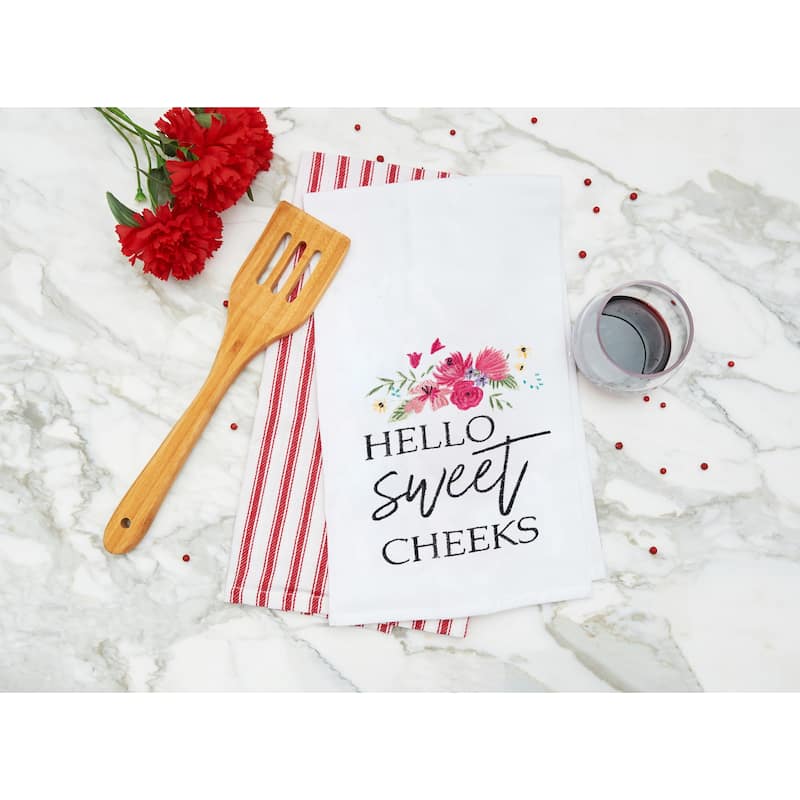 Hello Sweet Cheeks Valentine's Day Embroidered Flour Sack Dishtowel