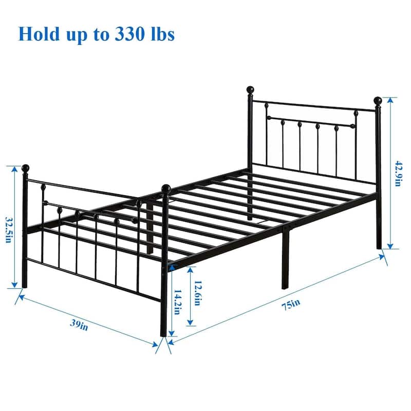 Reinforced Metal Platform Bed Frame, Black, Twin/Full/Queen Size Beds