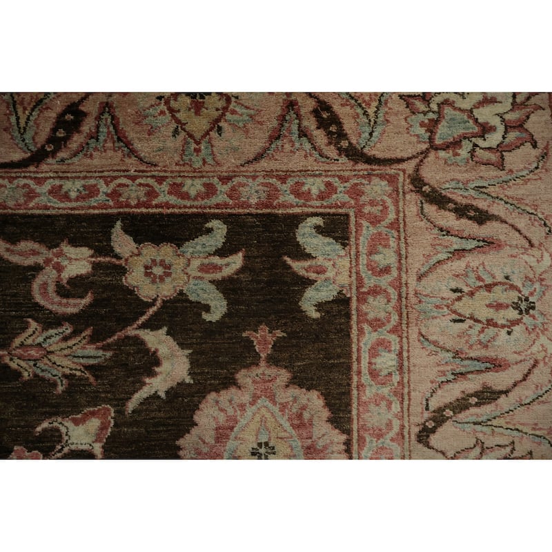 Hand Knotted Oriental 100% Wool Carpet Traditional All-Over Brown Peshawar Area Rug - 8' 7'' X 7' 0''