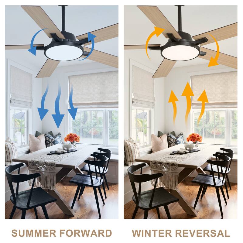 Bella Depot 52" Modern LED Ceiling Fan with Light and Remote 6-Speed Reversible