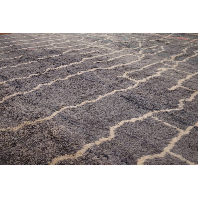 Grays & Blues Moroccan Area Rug Hand-Knotted Wool Carpet - 9'1" x 13'0"