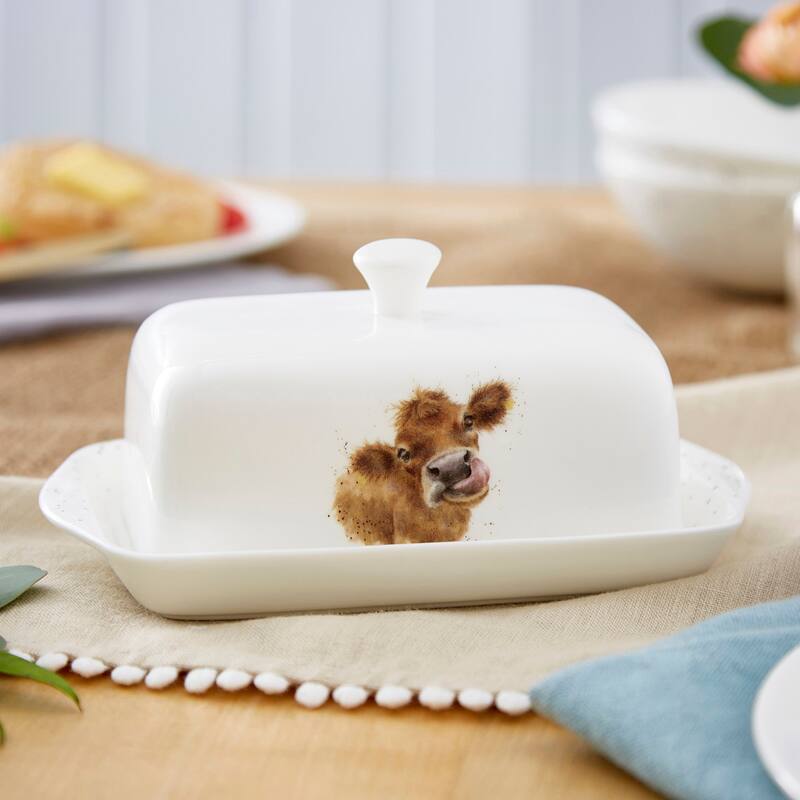 Portmeirion Wrendale Designs Covered Butter - Cow - 7.2"W, 4.5"L, and 3.2"H