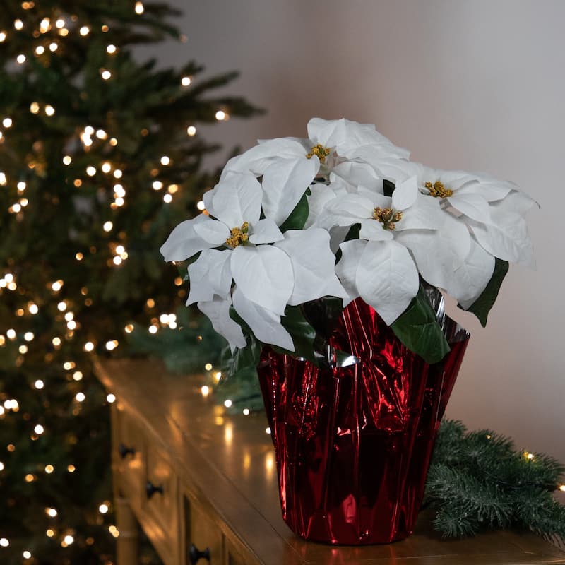 Artificial Christmas Poinsettia with Wrapped Base - 14.5" - White and Red