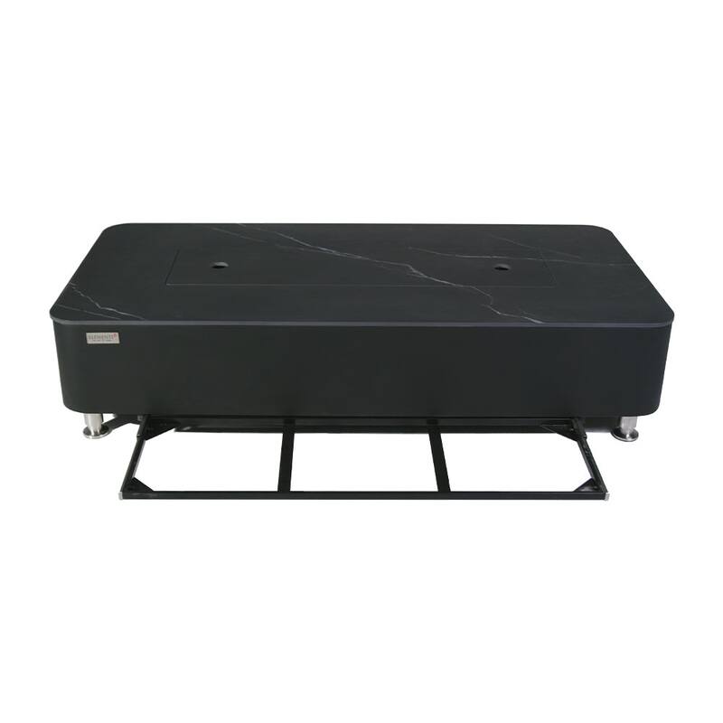 Elementi Plus Valencia Outdoor Fire Pit Table Concrete Rectangular 60000 BTU - 62 x 30 inches with Lid, Fire Glass, and Cover