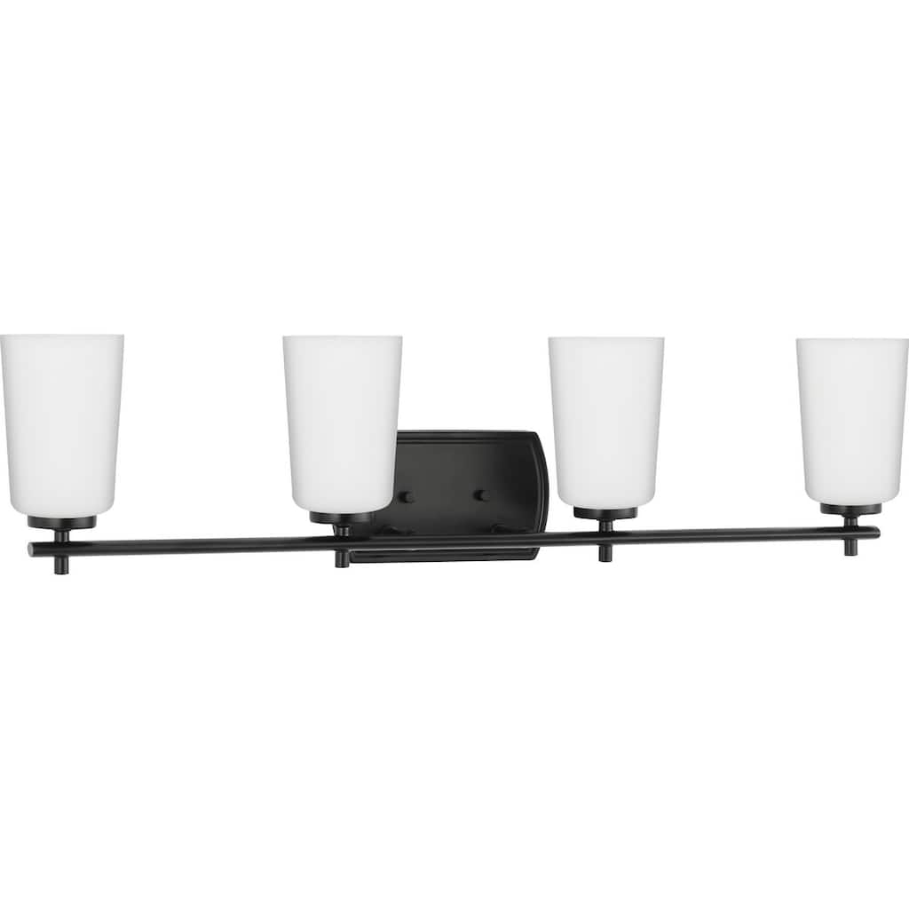 Adley Collection Four-Light Matte Black Etched Opal Glass New Traditional Bath Vanity Light - 32 in x 6 in x 7.625 in