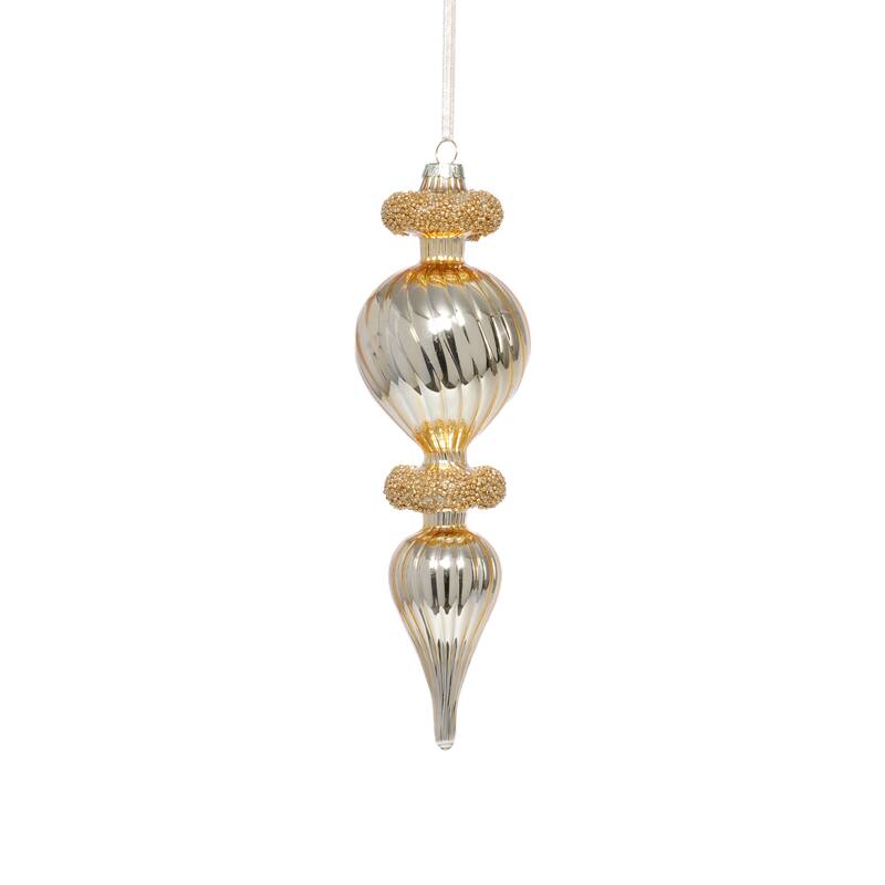 Gold Beaded Glass Finial Holiday Hanging Ornaments, Set of 4