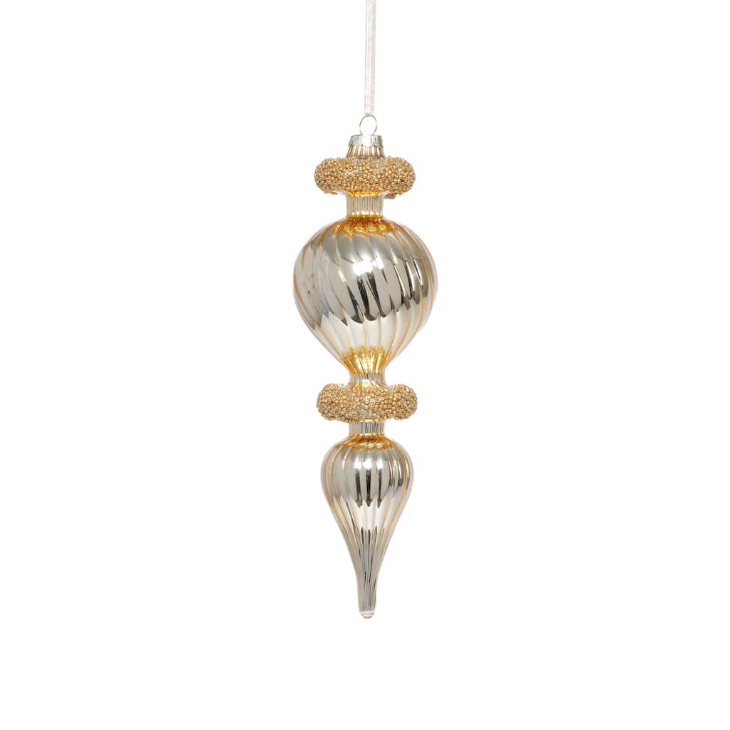 Gold Beaded Glass Finial Holiday Hanging Ornaments, Set of 4