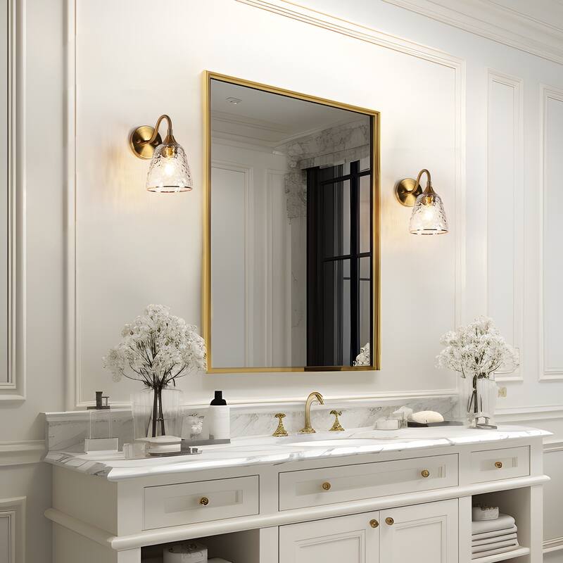 Modern Gold Wall Sconce Large Armed Cone Vanity Light with Textured Glass Shade - D5.9" x H10.6"