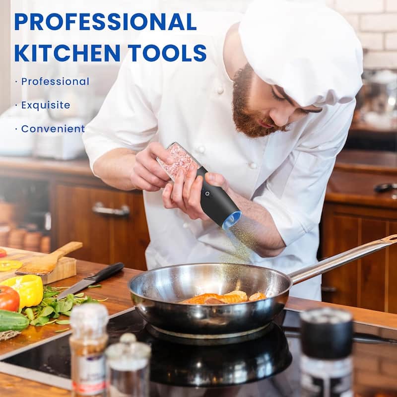 Electric Salt and Pepper Grinder Set 2-Pack USB Rechargeable One-Hand Operation Adjustable Coarseness - 2:48" x 7.94"