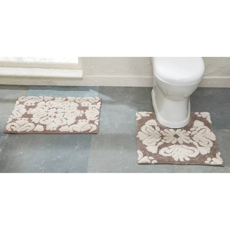 Better Trends Medallion Collection 100% Cotton 2-Pc Set Bathroom Rugs-Soft & Super Absorbent, Non-Skid Latex, Machine Washable - 2 Piece Set (17" x 24" | 20" x 20") - Beige & Natural