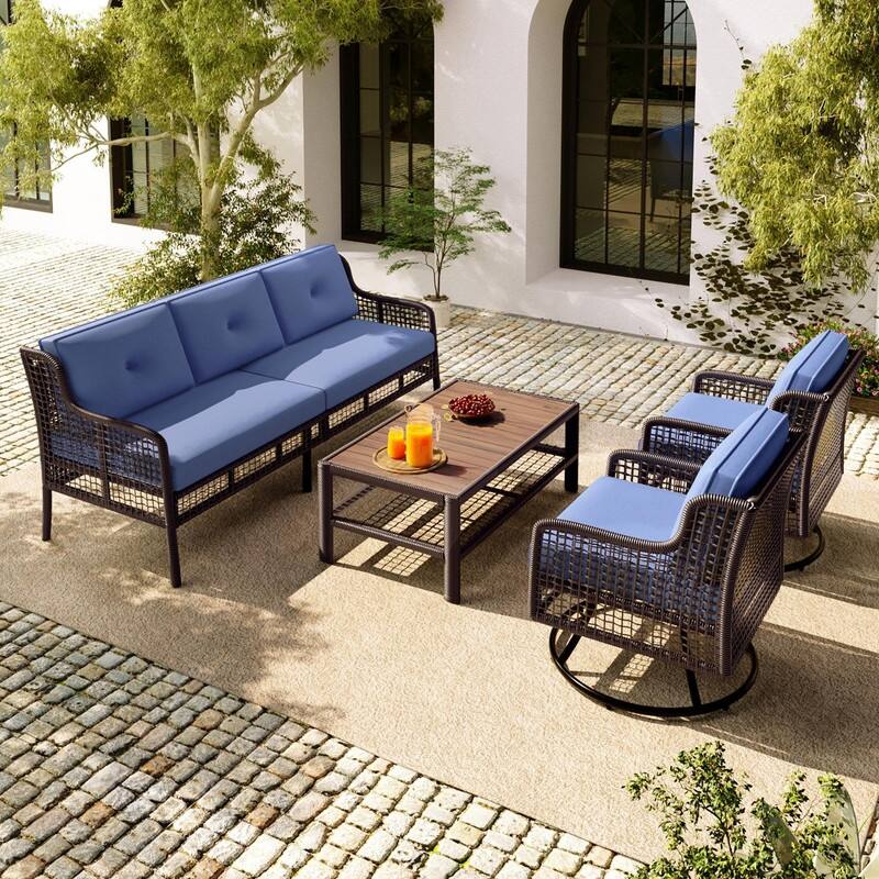 4-Piece Outdoor Conversation Set with Swivel Chairs and Removable Cushions for Comfort