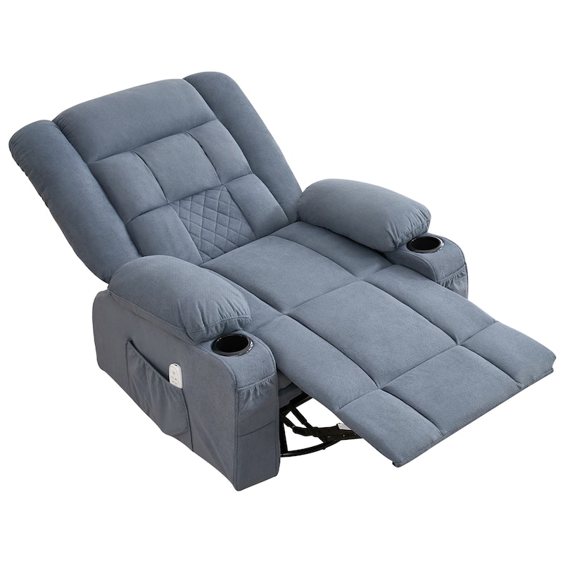 Oversized Swivel Recliner Chair with 4-Point 3D Kneading Massage and Heat, Single Sofa Chair with 2 Cup Holders & USB Port