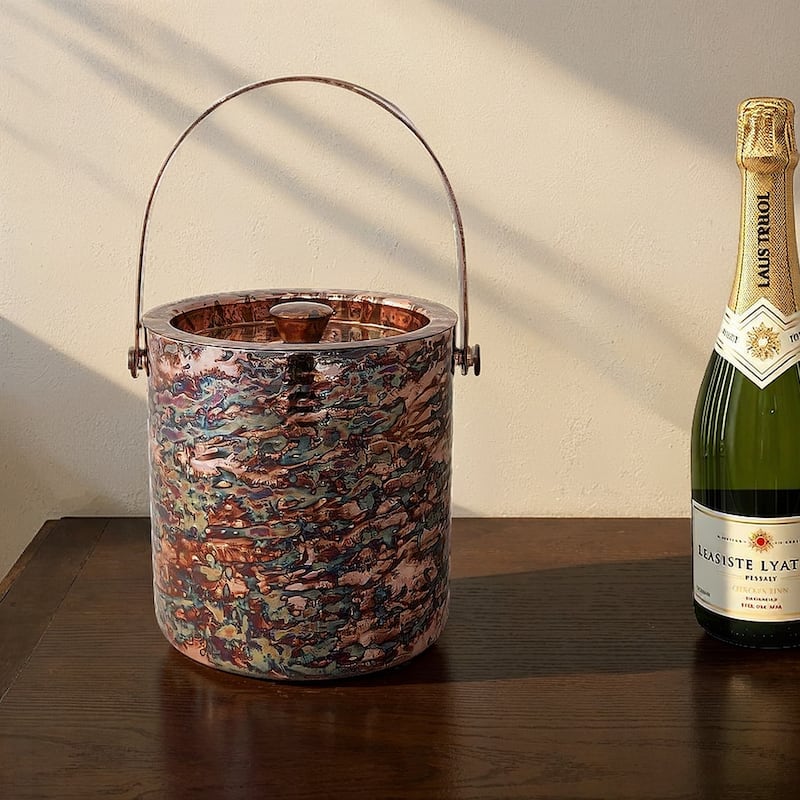 Hammered Oxidized Stainless Steel Ice Bucket