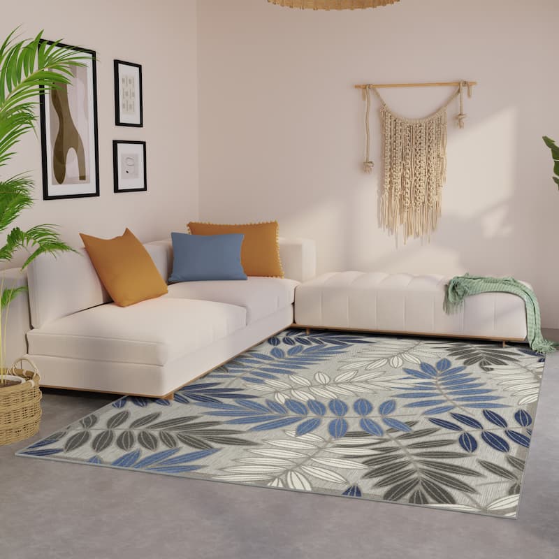 Nourison Alice Indoor/Outdoor Floral Area Rug - 7'10" x 10'6" - Grey/Blue