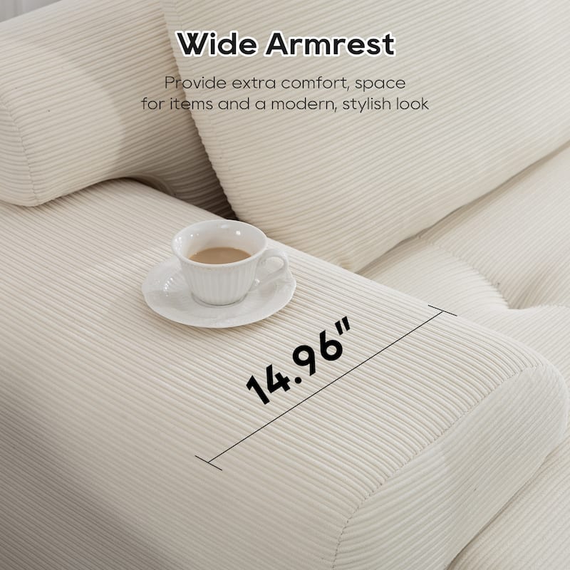 Corduroy Modular Sleeper Sofa Bed with Ottoman, L-shaped Sectional Couches for Living Room with Memory Foam and Steel Frame