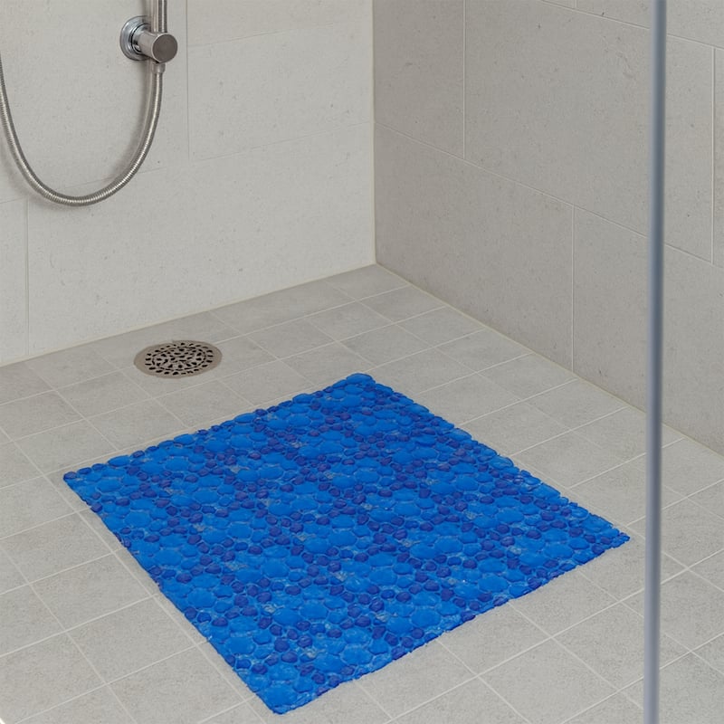 Bubbles Non-Slip Square Shower Mat 20 L X 20 W - Clear Navy Blue