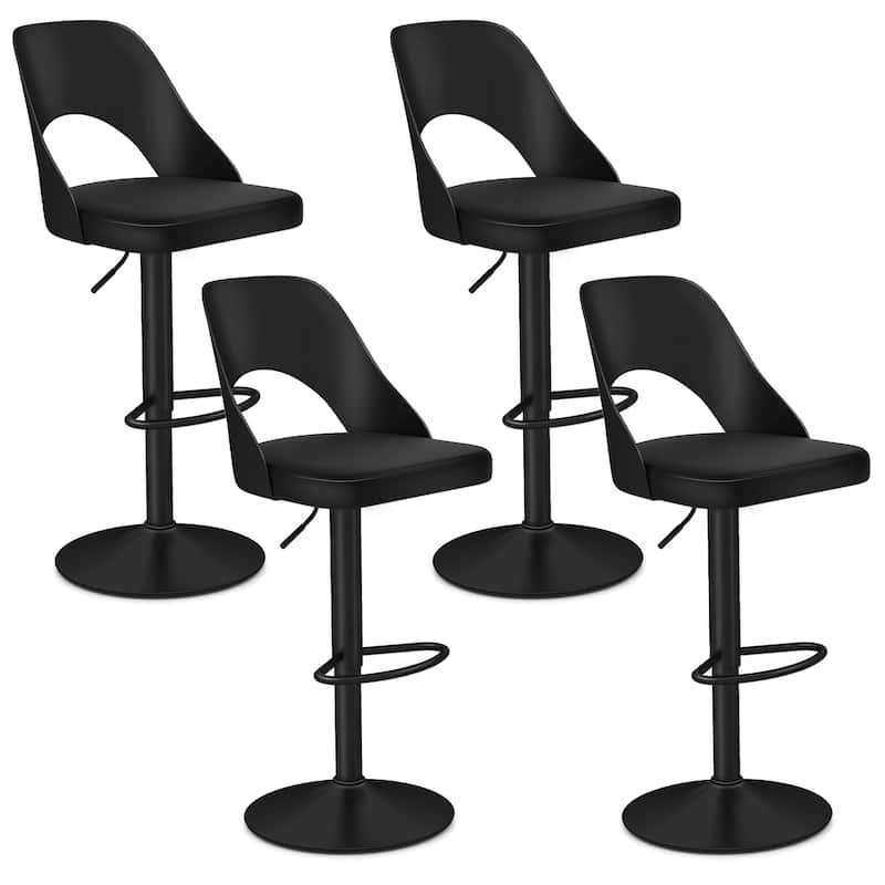 Gymax Bar Stools Set of 4 w/Enlarged PU Leather Seat Footrest Swivel - Black