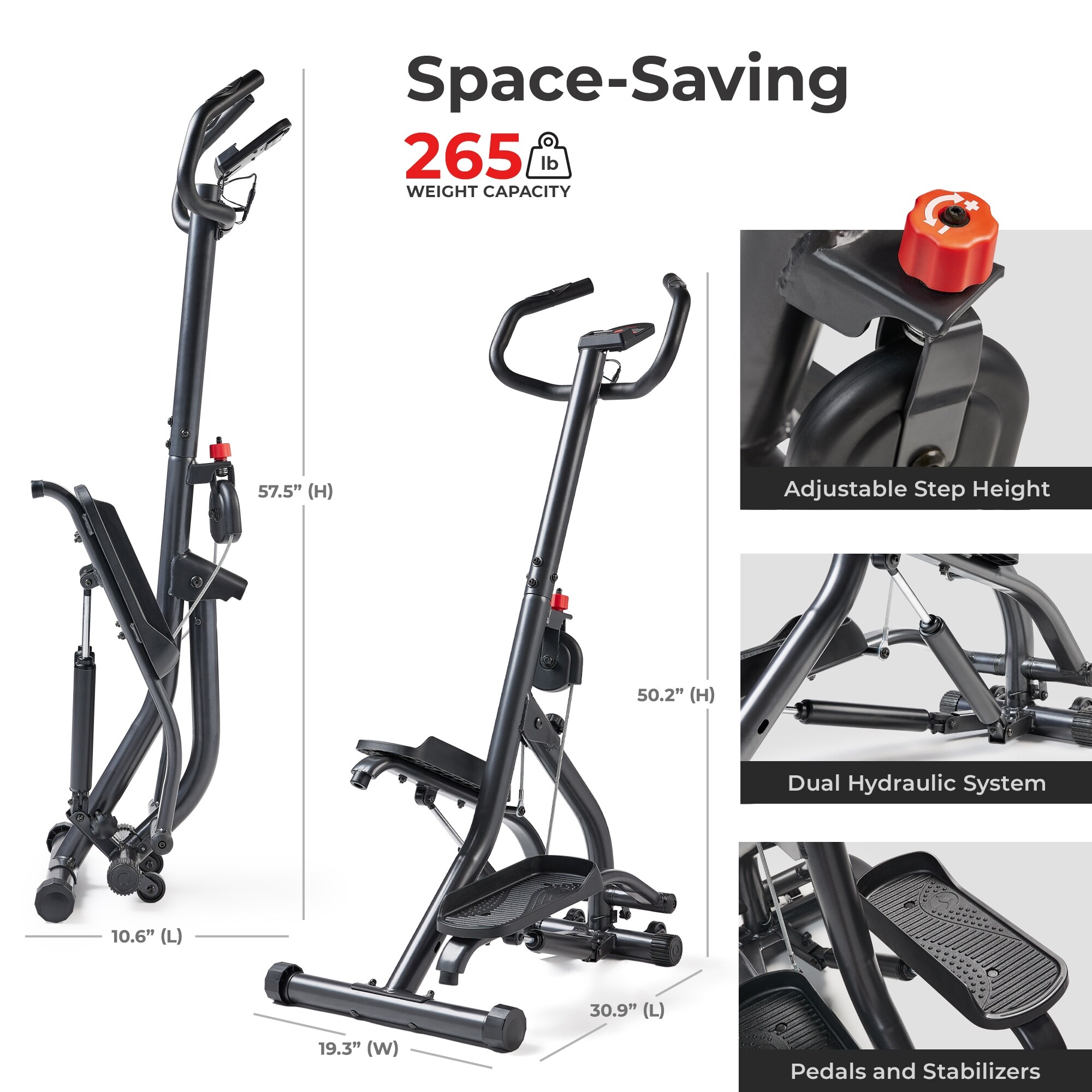 Sunny Health Fitness Stair Stepper w Handlebar Extended Step Range Machine For Climbing Exercise Compact Height Adjustable Low Impact SunnyFit