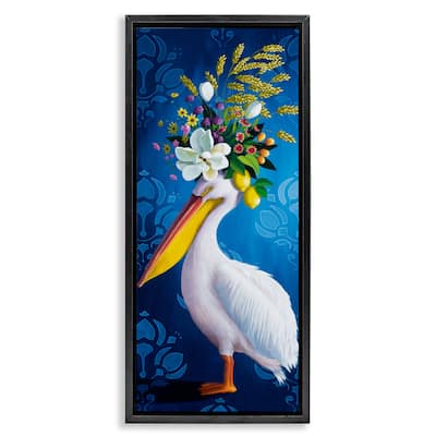 Stupell Floral Pelican over Damask Framed Floater Canvas Wall Art Design By Heather Gauthier