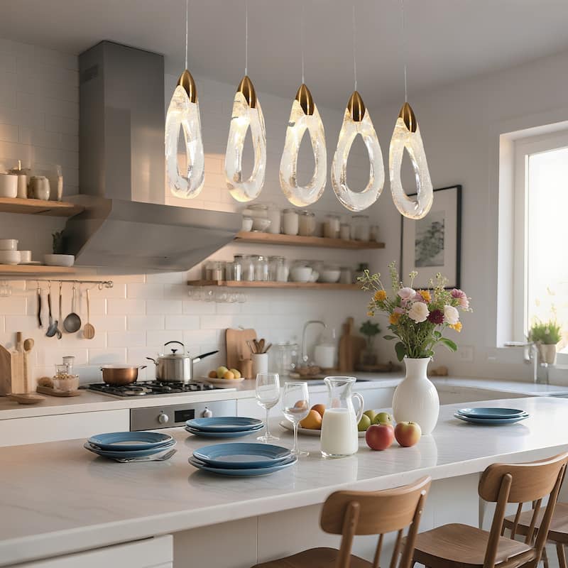 Modern Gold 5-Light LED Chandelier Linear Kitchen Island Pendant Light - 36.2" W x 12.4" H x 5.5" D