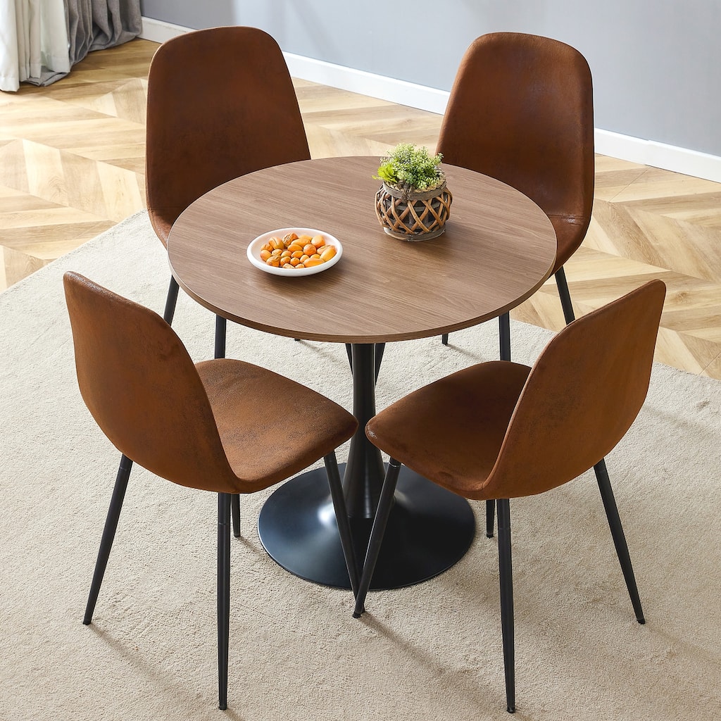 Small 5-Piece Dining Table Set 31.9" Wood Table with 4 Technology Fabric Chairs Modern Kitchen Dining Table and Chair Set for 6