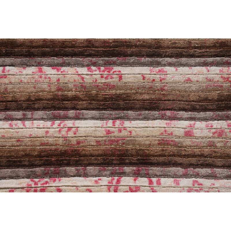 Striped Abstract Modern Area Rug Hand-Knotted Wool Carpet - 5'8"x 9'2"