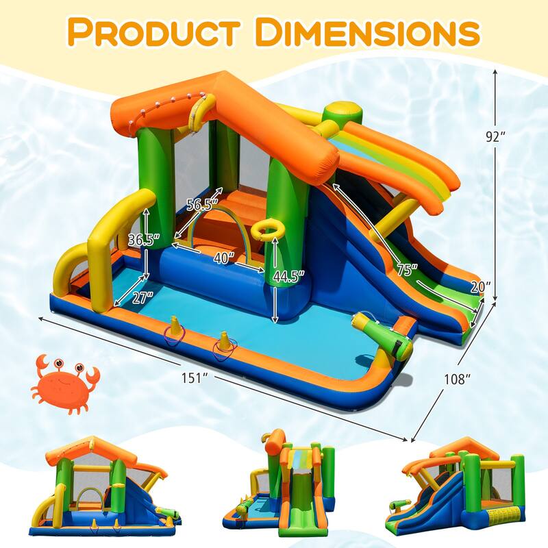 Gymax 8-in-1 Inflatable Bounce House Water Park w/ Slide Water Cannon - Multicolors