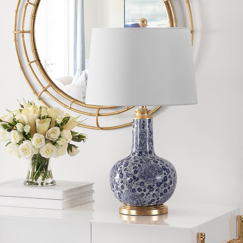 SAFAVIEH Lighting Cheol 26-inch Ceramic Floral LED Table Lamp - 15" W x 15" L x 25.5" H - 15Wx15Dx26H