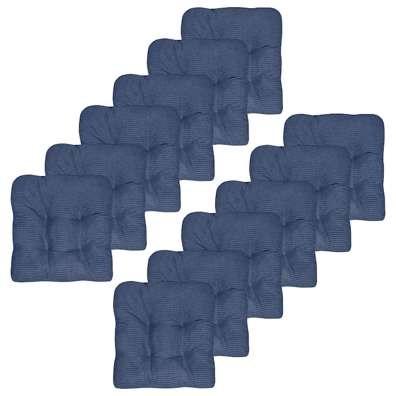 Sweet Home Collection Fluffy Memory Foam Tufted Chair Cushion Non Slip Microdot Rubber Back - Set of 12 - Navy
