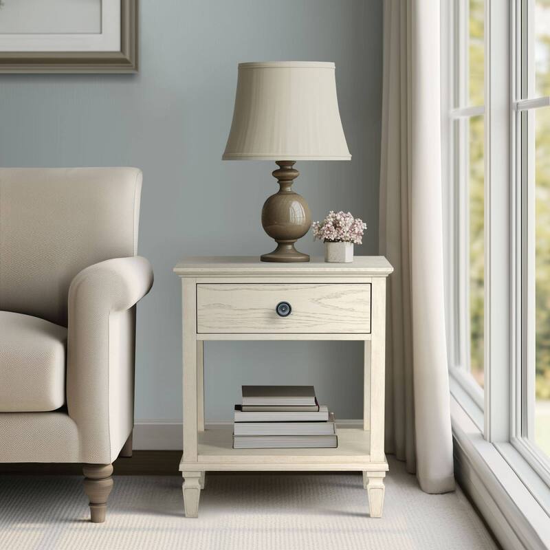 Roomfitters Victoria Nightstand, French Inspired Bedside Table with Storage Drawer and Open Shelf