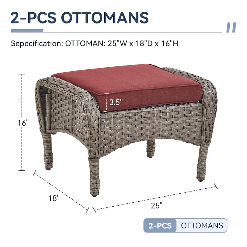 Gymojoy Versatile Outdoor Wicker Ottomans with Soft Cushions