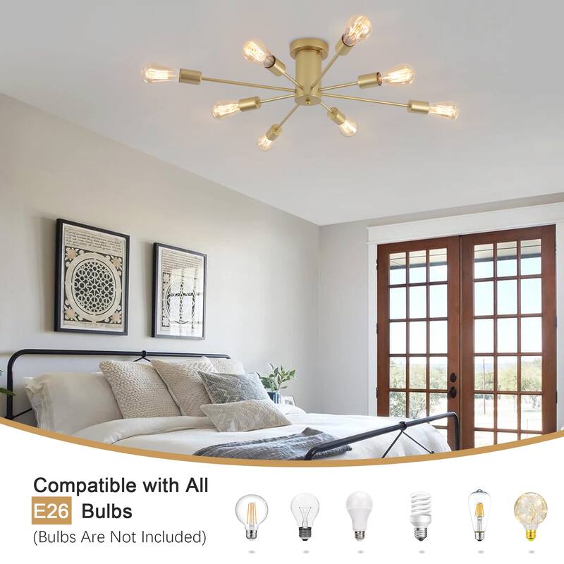 8-Light Modern Semi Flush Mount Sputnik Ceiling Light for Kitchen Bedroom Dining Room