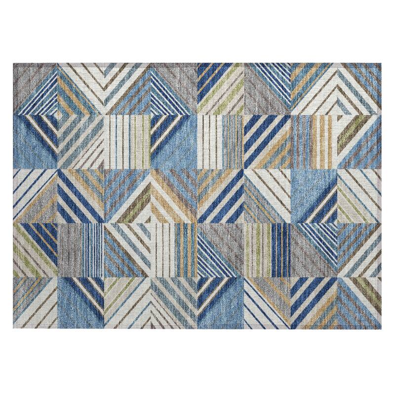 Machine Washable Indoor/ Outdoor Geo Mosaic Chantille Rug