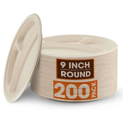 Cheer Collection 3 Section Paper Plates - 200 Pieces Per Pack - 9 inch