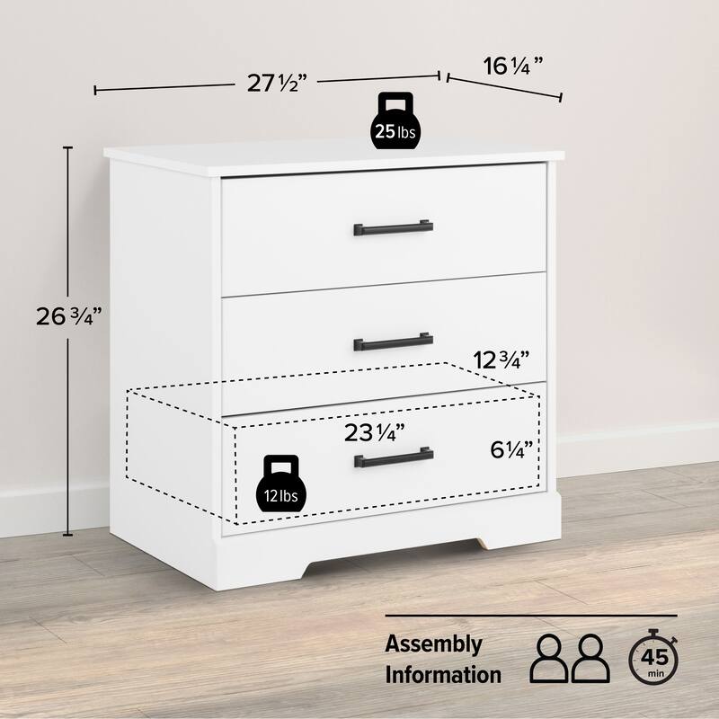 Prepac Rustic Ridge Farmhouse Nightstand Bedside Table, Nightstand for Bedroom, End Table with 3 Drawers