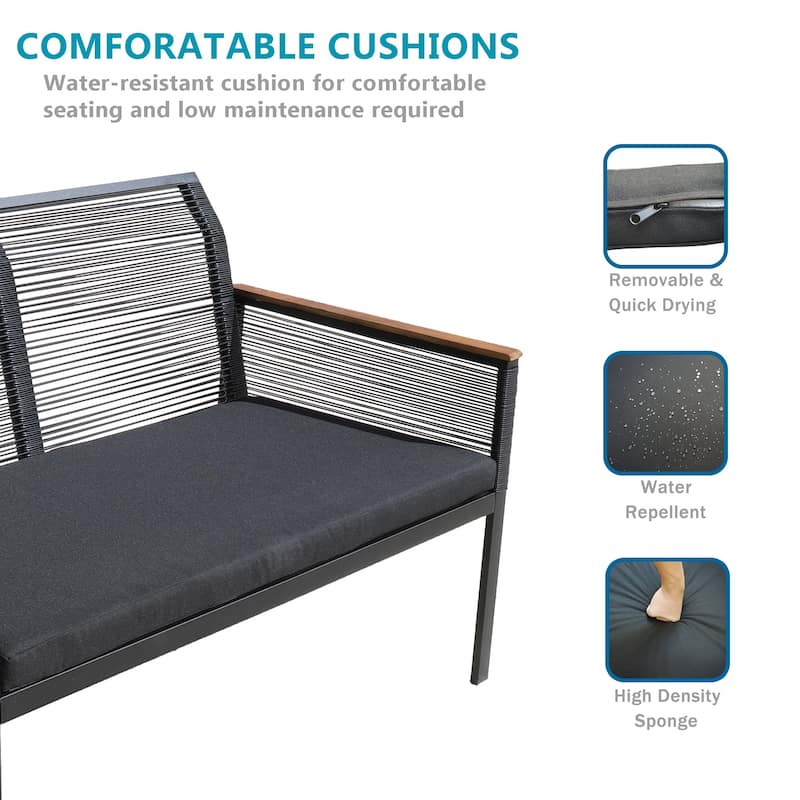 Patio Furniture Set - 4 Piece All Weather Wicker Patio Conversation Set Black Outdoor Sofa Set with Washable Cushions and Chairs