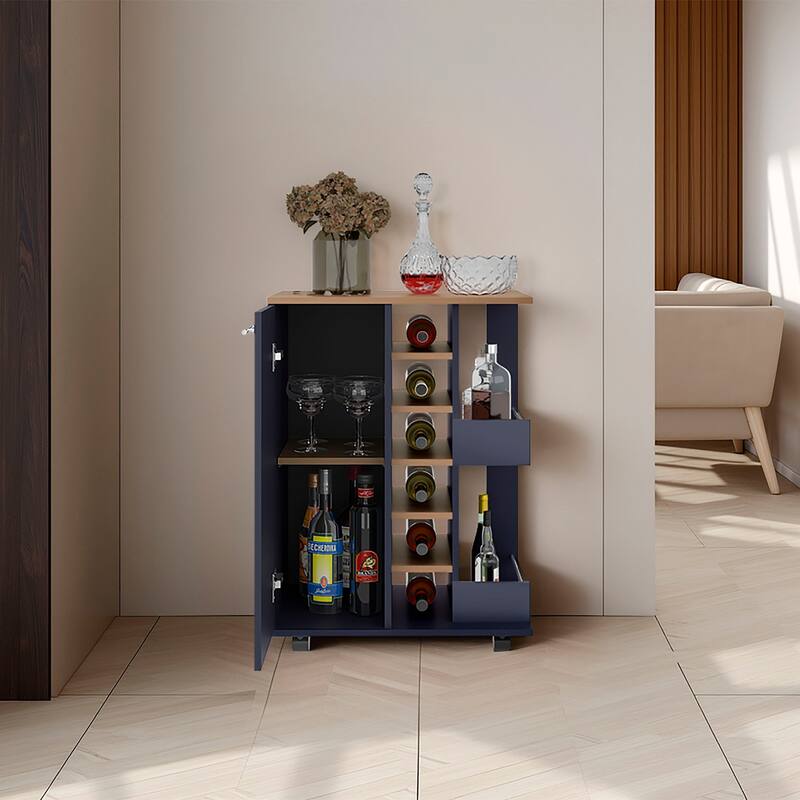 FM Furniture Tennessee Bar Cart, One Cabinet With Division,Black