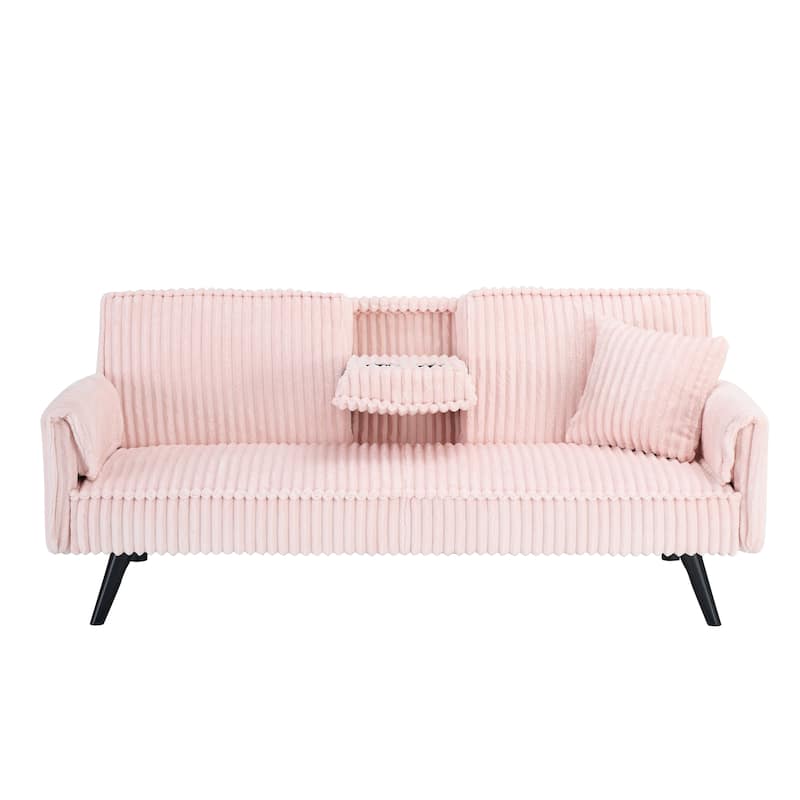 Pink Corduroy Sofa with Retractable Cup Holder, 72x39x31 inches, Suitable for Living Room and Bedroom