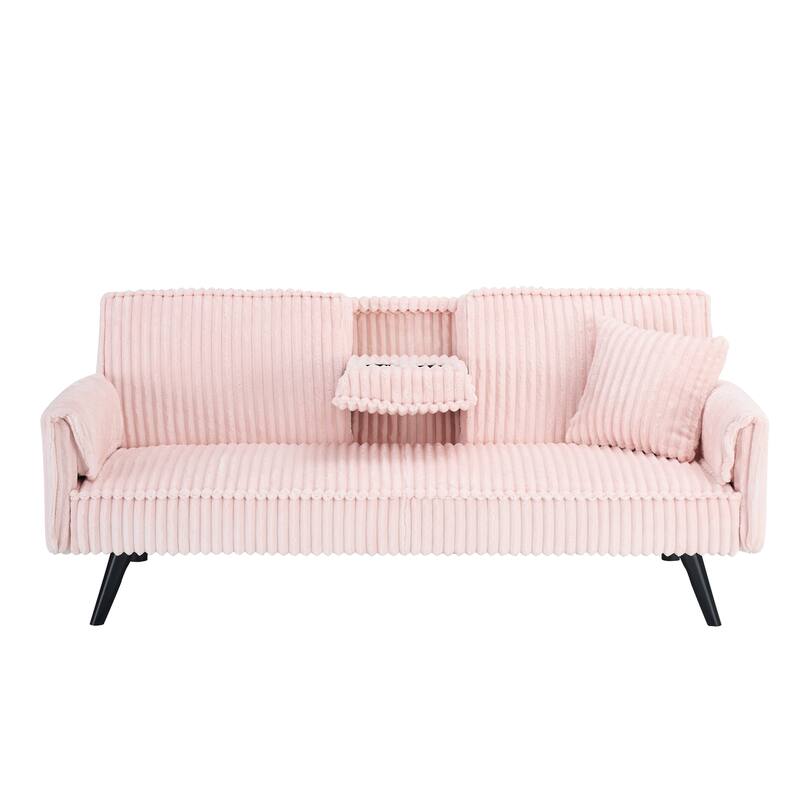 Stylish Loveseat 2 Seater Sofa Couch with Hidden Cup Holder, Pink Sleeper Sofa Couch with Metal Legs