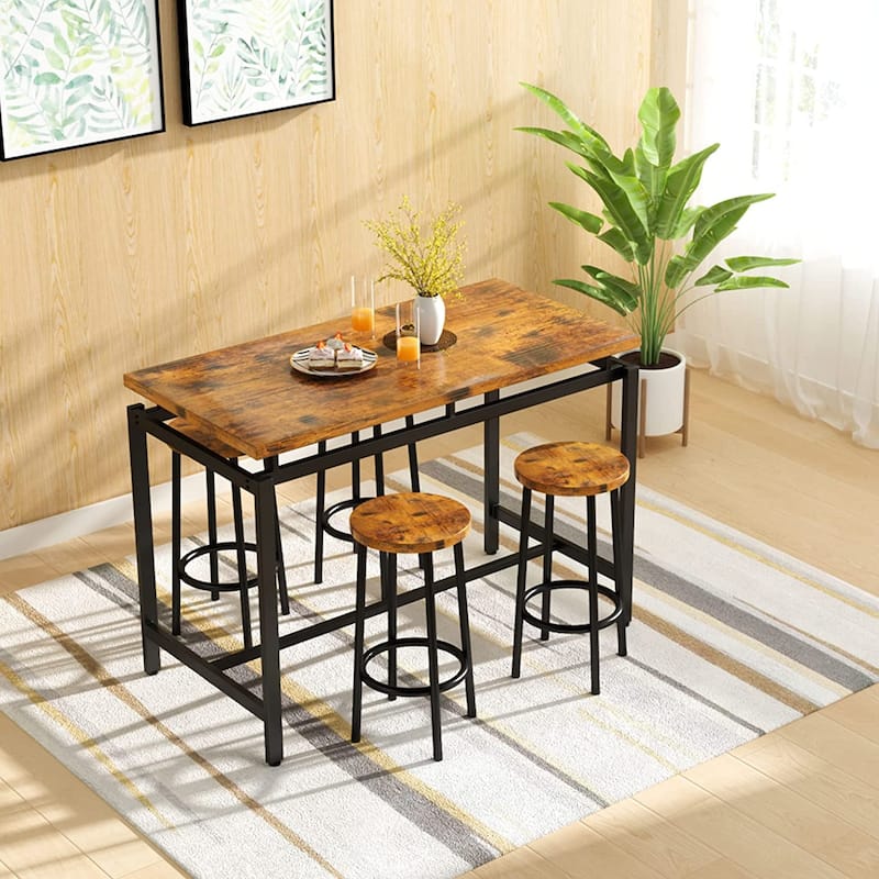 Eureka Industrial Modern Counter Height Pub 5-piece Dining Set, Wood Rustic Kitchen Dining Bar Set For Dining Room, Apartment