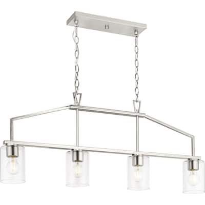 Goodwin Collection Four-Light Brushed Nickel Modern Farmhouse Island Light - 40.375 in x 4.37 in x 16.75 in